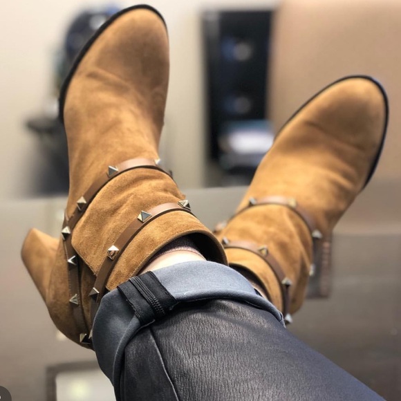 Valentino Rockstud Suede Block Heel Boots 37.5 - Picture 3 of 15